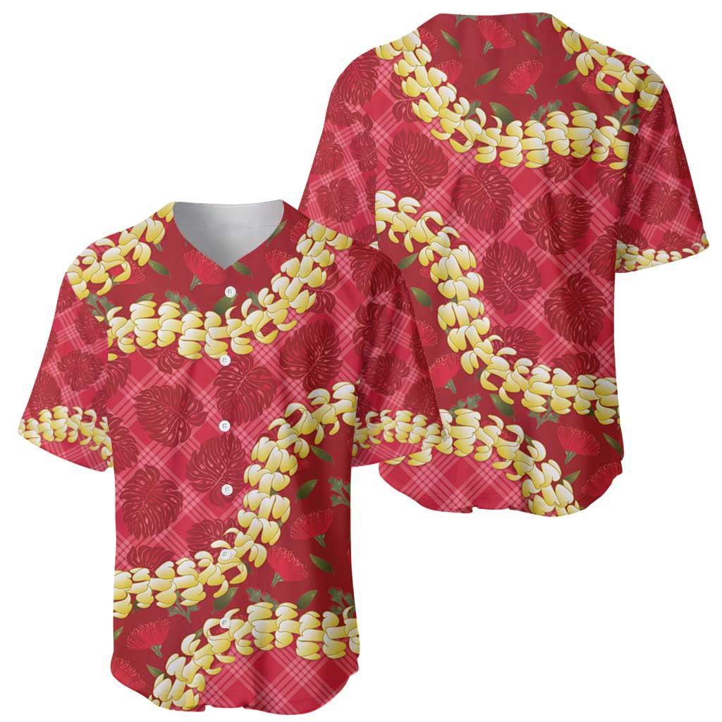 Red Palaka Hawaii Mele Kalikimaka Baseball Jersey Ohia Lehua Monstera Puakenikeni Lei LT14 - Polynesian Pride