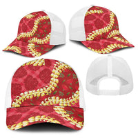 Red Palaka Hawaii Mele Kalikimaka Baseball Net Cap Ohia Lehua Monstera Puakenikeni Lei LT14 - Polynesian Pride