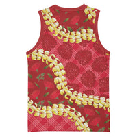 Red Palaka Hawaii Mele Kalikimaka Basketball Jersey Ohia Lehua Monstera Puakenikeni Lei LT14 - Polynesian Pride