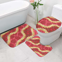 Red Palaka Hawaii Mele Kalikimaka Bathroom Set Ohia Lehua Monstera Puakenikeni Lei LT14 - Polynesian Pride