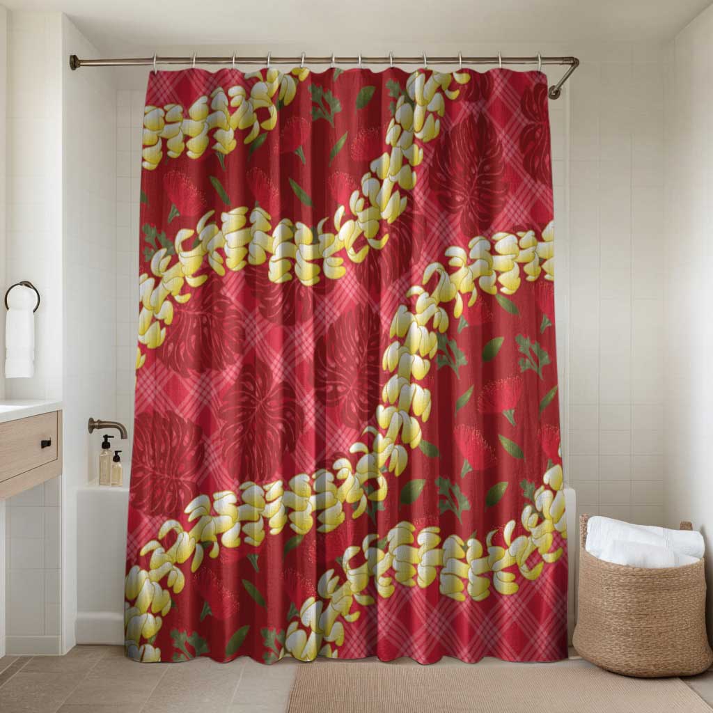 Red Palaka Hawaii Mele Kalikimaka Bathroom Set Ohia Lehua Monstera Puakenikeni Lei LT14 Shower Curtain Only Red - Polynesian Pride