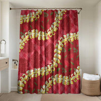 Red Palaka Hawaii Mele Kalikimaka Bathroom Set Ohia Lehua Monstera Puakenikeni Lei LT14 Shower Curtain Only Red - Polynesian Pride