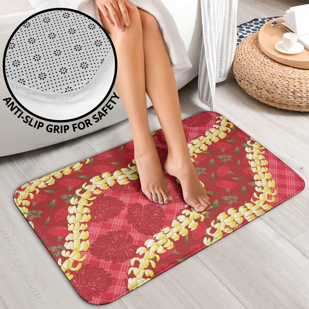 Red Palaka Hawaii Mele Kalikimaka Bathroom Set Ohia Lehua Monstera Puakenikeni Lei LT14 - Polynesian Pride