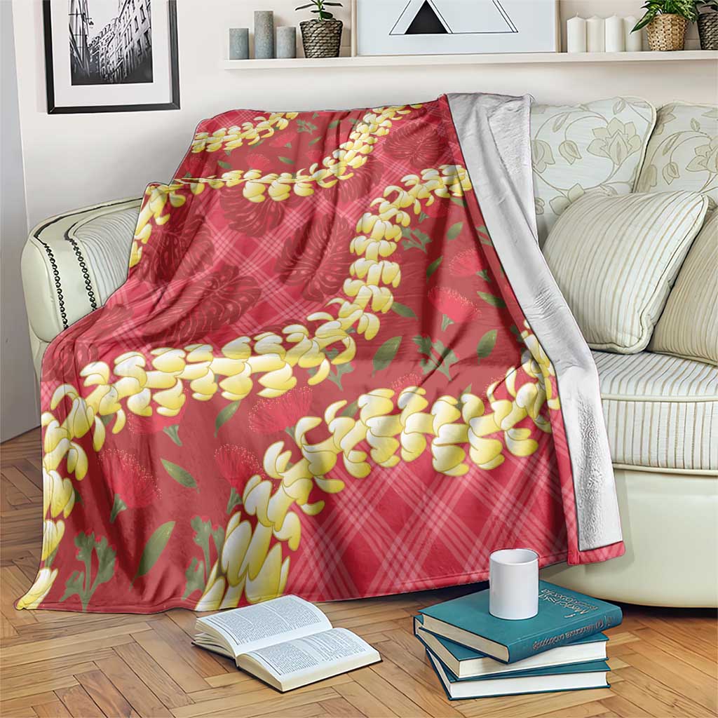 Red Palaka Hawaii Mele Kalikimaka Blanket Ohia Lehua Monstera Puakenikeni Lei LT14 Red - Polynesian Pride