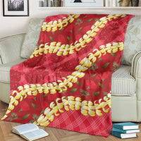 Red Palaka Hawaii Mele Kalikimaka Blanket Ohia Lehua Monstera Puakenikeni Lei LT14 - Polynesian Pride
