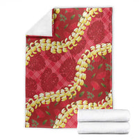 Red Palaka Hawaii Mele Kalikimaka Blanket Ohia Lehua Monstera Puakenikeni Lei LT14 - Polynesian Pride