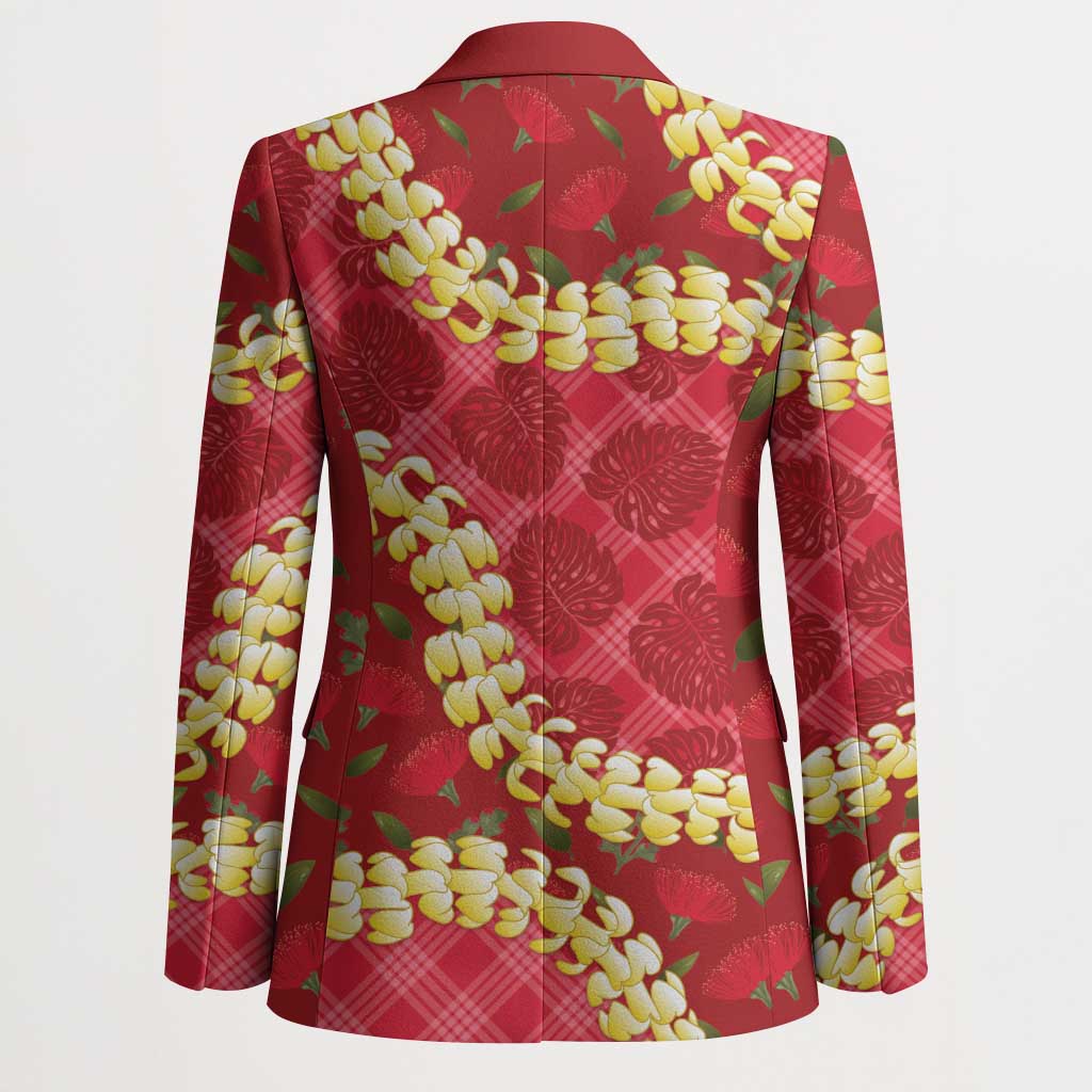 Red Palaka Hawaii Mele Kalikimaka Blazer Ohia Lehua Monstera Puakenikeni Lei LT14 - Polynesian Pride