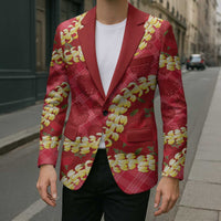 Red Palaka Hawaii Mele Kalikimaka Blazer Ohia Lehua Monstera Puakenikeni Lei LT14 - Polynesian Pride