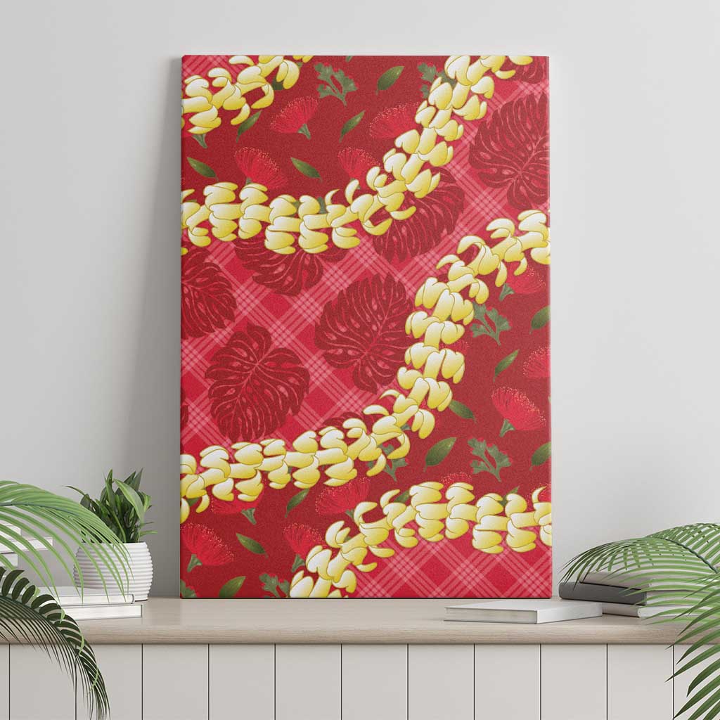Red Palaka Hawaii Mele Kalikimaka Canvas Wall Art Ohia Lehua Monstera Puakenikeni Lei LT14 - Polynesian Pride