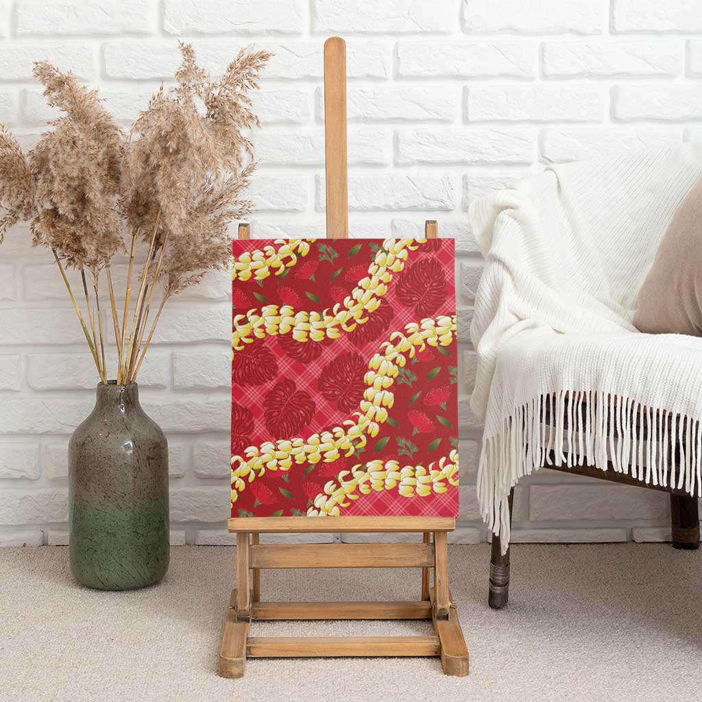 Red Palaka Hawaii Mele Kalikimaka Canvas Wall Art Ohia Lehua Monstera Puakenikeni Lei LT14 - Polynesian Pride