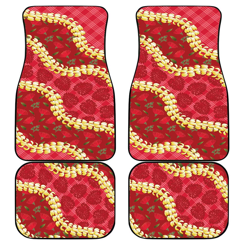 Red Palaka Hawaii Mele Kalikimaka Car Mats Ohia Lehua Monstera Puakenikeni Lei LT14 - Polynesian Pride