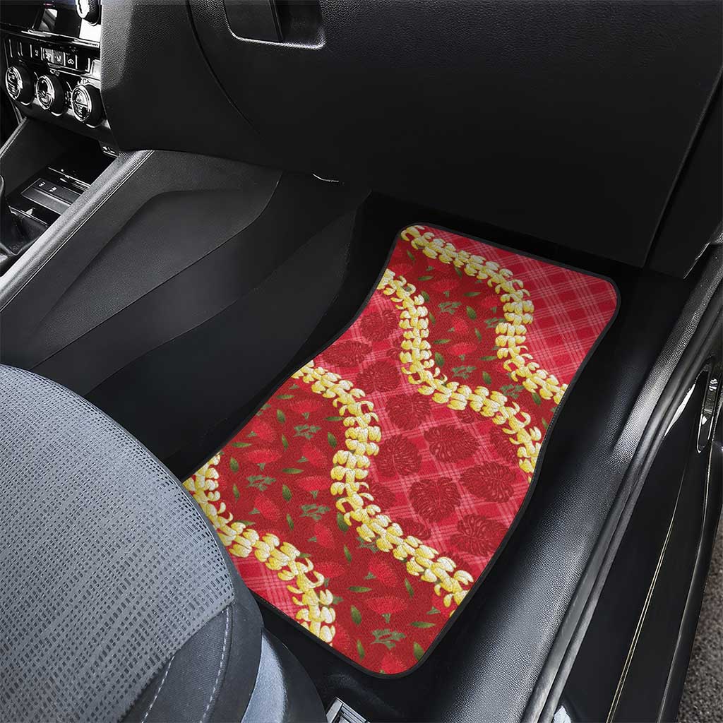 Red Palaka Hawaii Mele Kalikimaka Car Mats Ohia Lehua Monstera Puakenikeni Lei LT14 - Polynesian Pride