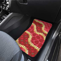 Red Palaka Hawaii Mele Kalikimaka Car Mats Ohia Lehua Monstera Puakenikeni Lei LT14 - Polynesian Pride