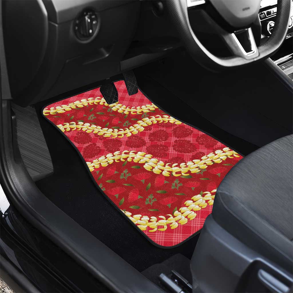Red Palaka Hawaii Mele Kalikimaka Car Mats Ohia Lehua Monstera Puakenikeni Lei LT14 - Polynesian Pride