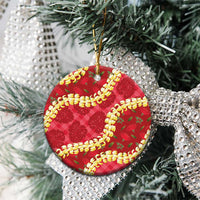 Red Palaka Hawaii Mele Kalikimaka Ceramic Ornament Ohia Lehua Monstera Puakenikeni Lei LT14 - Polynesian Pride