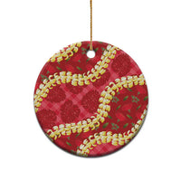 Red Palaka Hawaii Mele Kalikimaka Ceramic Ornament Ohia Lehua Monstera Puakenikeni Lei LT14 - Polynesian Pride