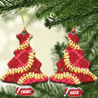 Red Palaka Hawaii Mele Kalikimaka Ceramic Ornament Ohia Lehua Monstera Puakenikeni Lei LT14 Christmas Tree Red - Polynesian Pride