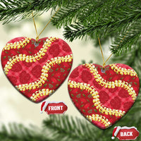 Red Palaka Hawaii Mele Kalikimaka Ceramic Ornament Ohia Lehua Monstera Puakenikeni Lei LT14 Heart Red - Polynesian Pride