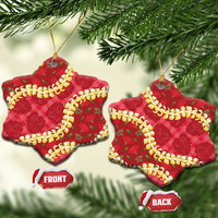 Red Palaka Hawaii Mele Kalikimaka Ceramic Ornament Ohia Lehua Monstera Puakenikeni Lei LT14 Snow Flake Red - Polynesian Pride