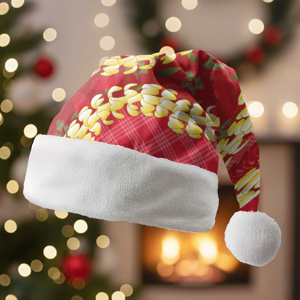 Red Palaka Hawaii Mele Kalikimaka Christmas Santa Hat Ohia Lehua Monstera Puakenikeni Lei LT14 Without Fur Red - Polynesian Pride