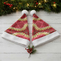 Red Palaka Hawaii Mele Kalikimaka Christmas Santa Hat Ohia Lehua Monstera Puakenikeni Lei LT14 - Polynesian Pride