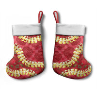 Red Palaka Hawaii Mele Kalikimaka Christmas Stocking Ohia Lehua Monstera Puakenikeni Lei LT14 - Polynesian Pride