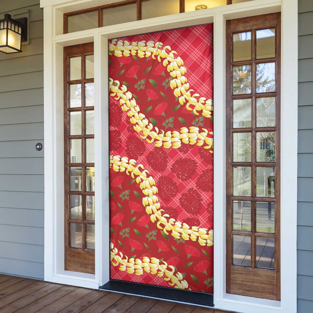 Red Palaka Hawaii Mele Kalikimaka Door Cover Ohia Lehua Monstera Puakenikeni Lei LT14 - Polynesian Pride