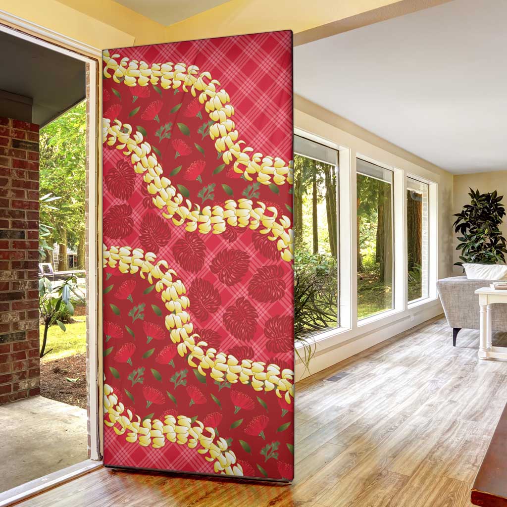 Red Palaka Hawaii Mele Kalikimaka Door Cover Ohia Lehua Monstera Puakenikeni Lei LT14 - Polynesian Pride