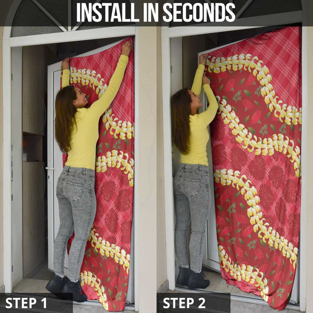 Red Palaka Hawaii Mele Kalikimaka Door Cover Ohia Lehua Monstera Puakenikeni Lei LT14 - Polynesian Pride