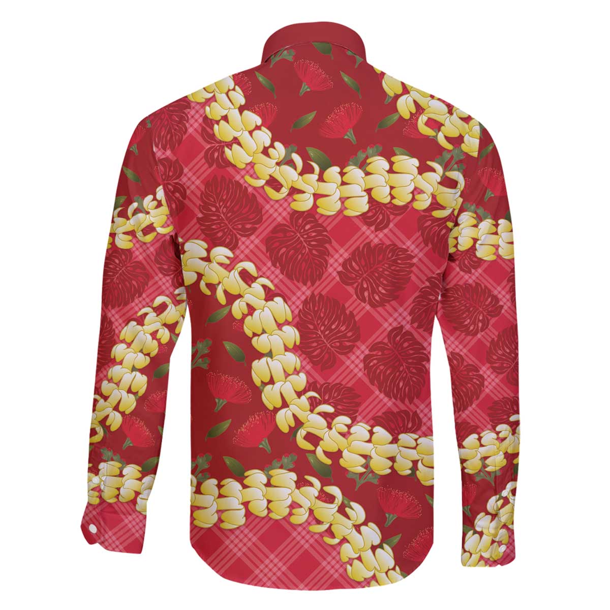 Red Palaka Hawaii Mele Kalikimaka Family Matching Off The Shoulder Long Sleeve Dress and Hawaiian Shirt Ohia Lehua Monstera Puakenikeni Lei LT14 - Polynesian Pride