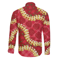 Red Palaka Hawaii Mele Kalikimaka Family Matching Off The Shoulder Long Sleeve Dress and Hawaiian Shirt Ohia Lehua Monstera Puakenikeni Lei LT14 - Polynesian Pride