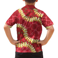 Red Palaka Hawaii Mele Kalikimaka Family Matching Off Shoulder Maxi Dress and Hawaiian Shirt Ohia Lehua Monstera Puakenikeni Lei LT14 - Polynesian Pride