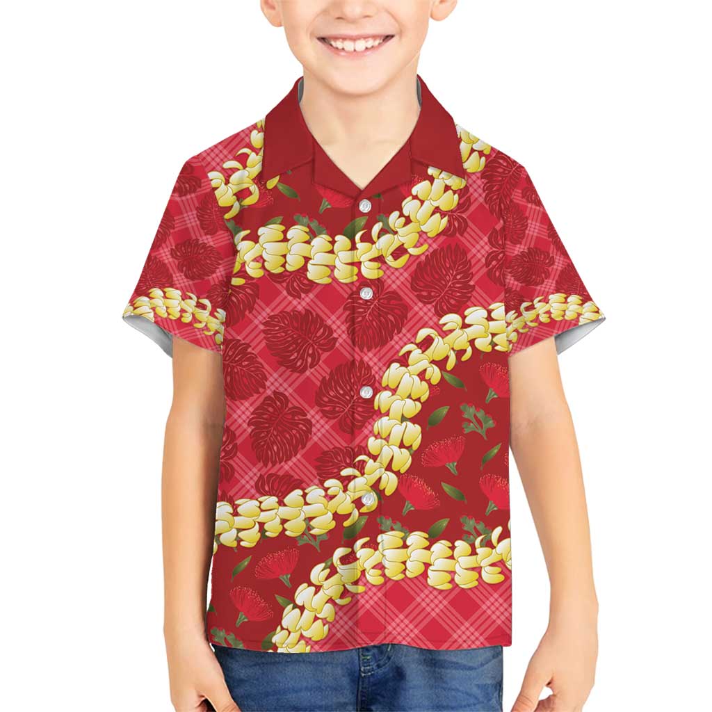 Red Palaka Hawaii Mele Kalikimaka Family Matching Summer Maxi Dress and Hawaiian Shirt Ohia Lehua Monstera Puakenikeni Lei LT14 Son's Shirt Red - Polynesian Pride