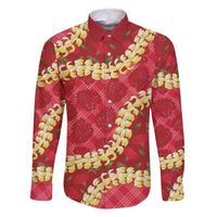 Red Palaka Hawaii Mele Kalikimaka Family Matching Tank Maxi Dress and Hawaiian Shirt Ohia Lehua Monstera Puakenikeni Lei LT14 Dad's Shirt - Long Sleeve Red - Polynesian Pride