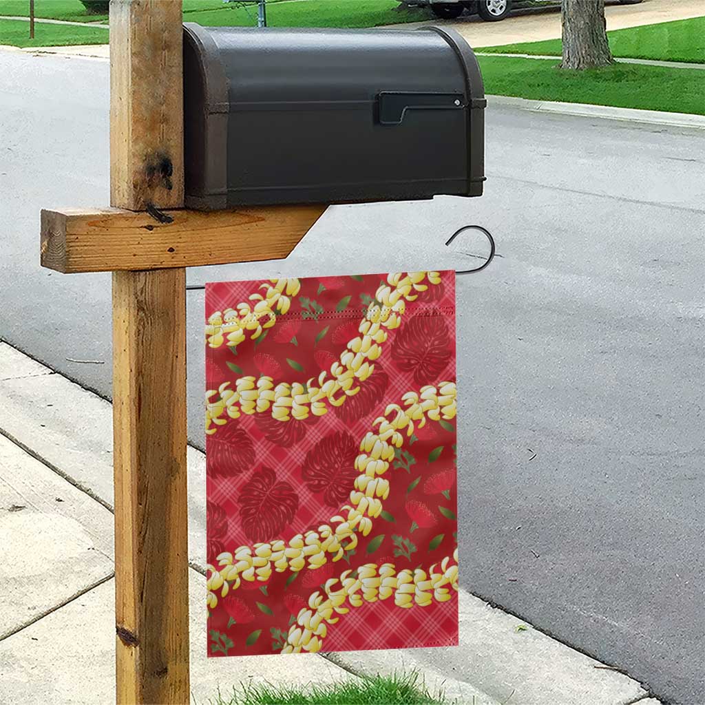 Red Palaka Hawaii Mele Kalikimaka Garden Flag Ohia Lehua Monstera Puakenikeni Lei LT14 - Polynesian Pride