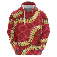 Red Palaka Hawaii Mele Kalikimaka Hoodie Ohia Lehua Monstera Puakenikeni Lei LT14 - Polynesian Pride
