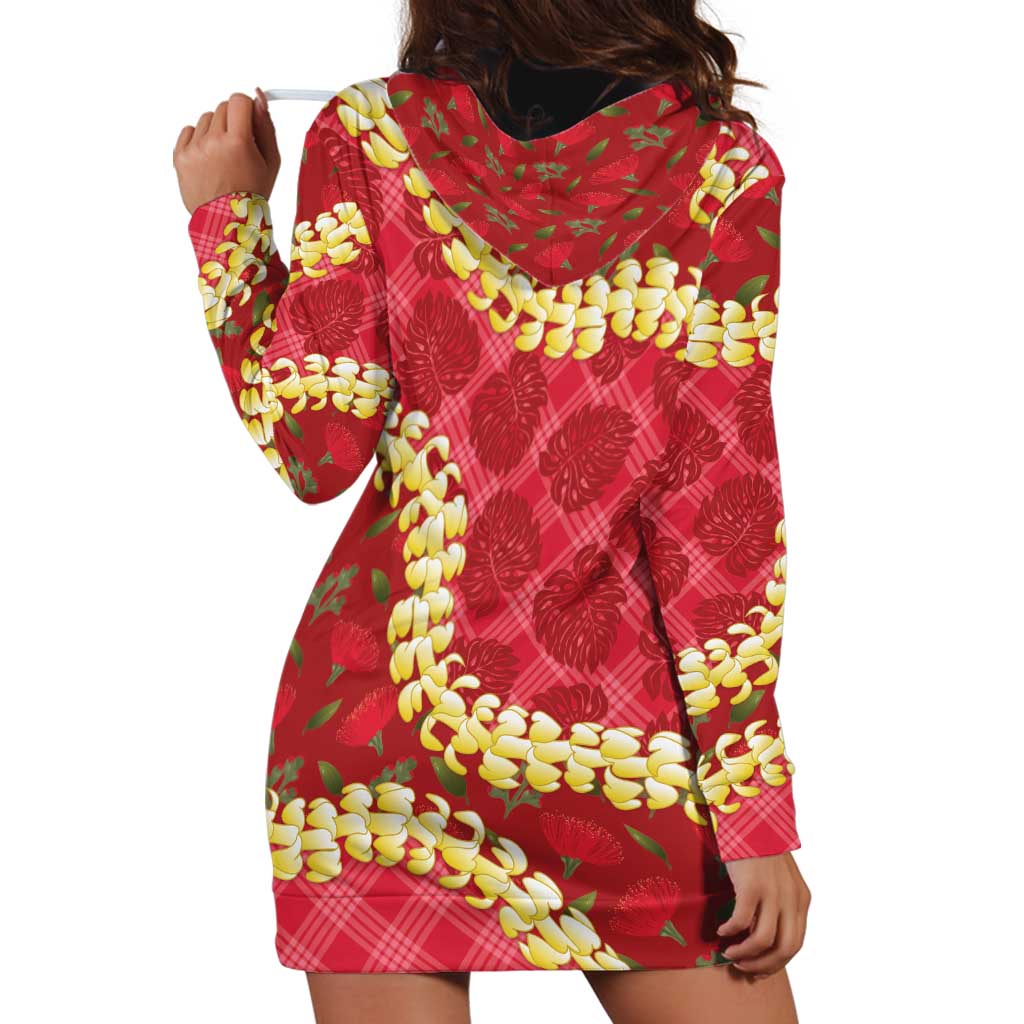 Red Palaka Hawaii Mele Kalikimaka Hoodie Dress Ohia Lehua Monstera Puakenikeni Lei LT14 - Polynesian Pride