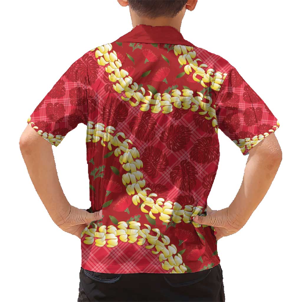Red Palaka Hawaii Mele Kalikimaka Kid Hawaiian Shirt Ohia Lehua Monstera Puakenikeni Lei LT14 - Polynesian Pride