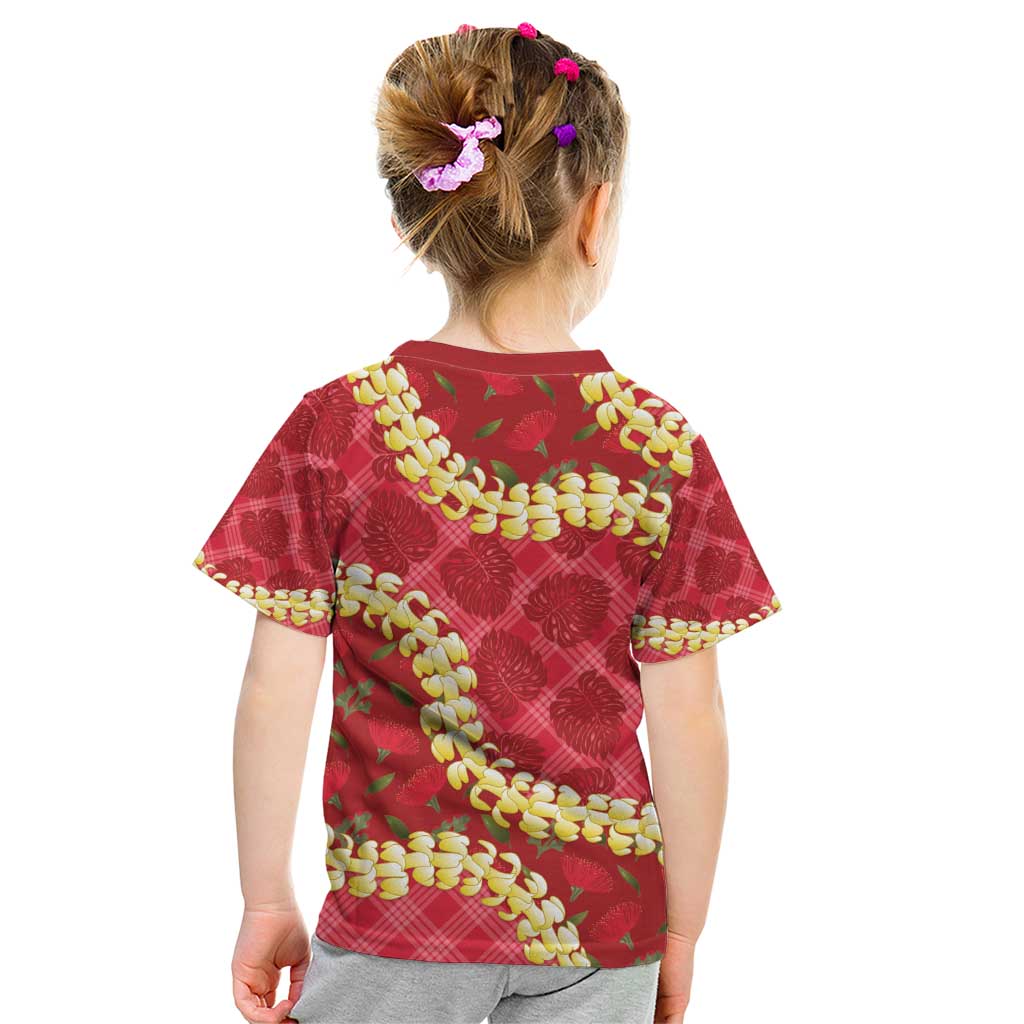 Red Palaka Hawaii Mele Kalikimaka Kid T Shirt Ohia Lehua Monstera Puakenikeni Lei LT14 - Polynesian Pride