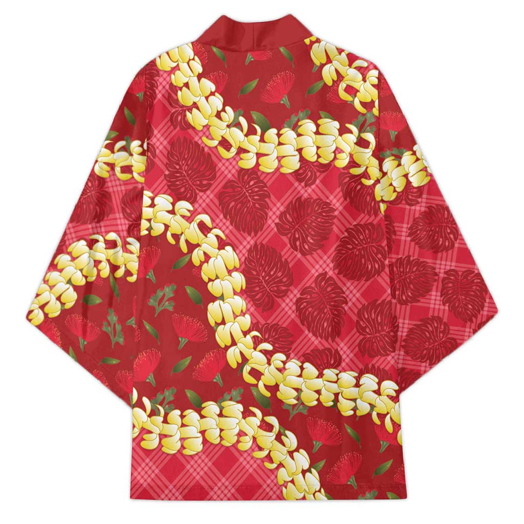 Red Palaka Hawaii Mele Kalikimaka Kimono Ohia Lehua Monstera Puakenikeni Lei LT14 - Polynesian Pride