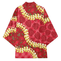 Red Palaka Hawaii Mele Kalikimaka Kimono Ohia Lehua Monstera Puakenikeni Lei LT14 - Polynesian Pride