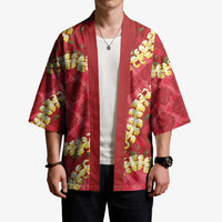 Red Palaka Hawaii Mele Kalikimaka Kimono Ohia Lehua Monstera Puakenikeni Lei LT14 - Polynesian Pride