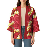 Red Palaka Hawaii Mele Kalikimaka Kimono Ohia Lehua Monstera Puakenikeni Lei LT14 - Polynesian Pride