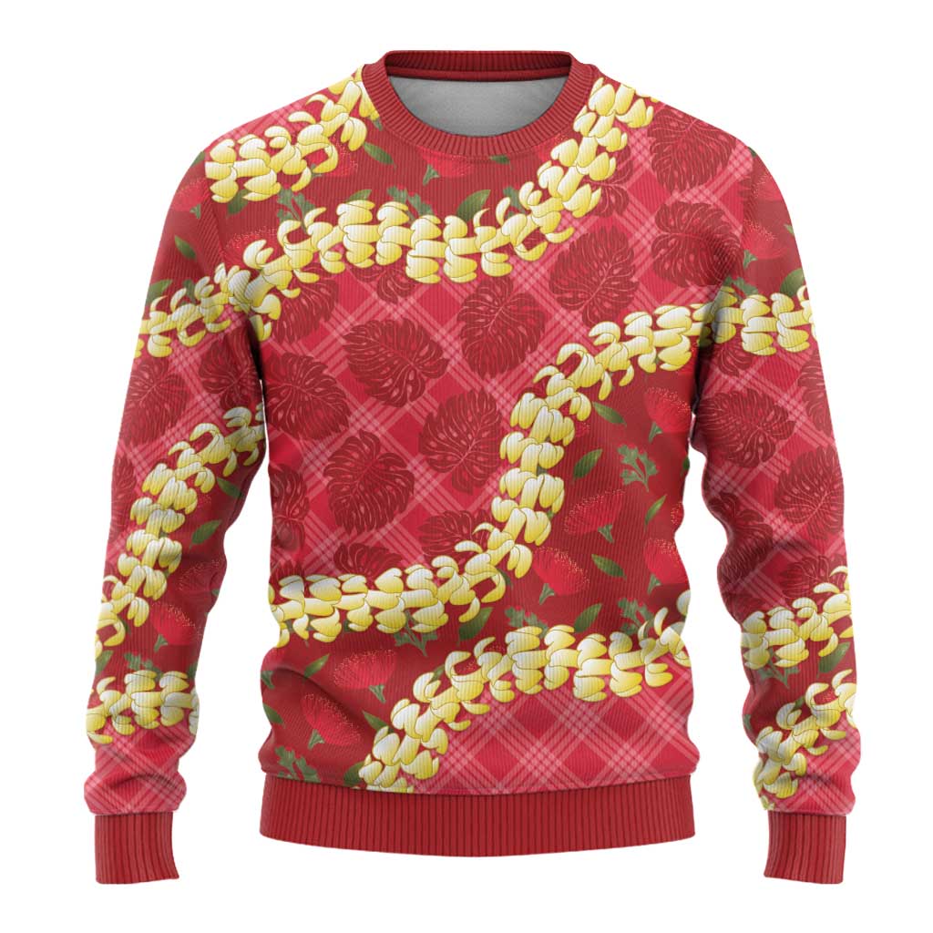 Red Palaka Hawaii Mele Kalikimaka Ugly Christmas Sweater Ohia Lehua Monstera Puakenikeni Lei LT14 - Polynesian Pride