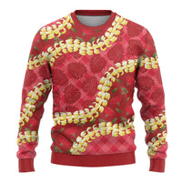 Red Palaka Hawaii Mele Kalikimaka Ugly Christmas Sweater Ohia Lehua Monstera Puakenikeni Lei LT14 - Polynesian Pride