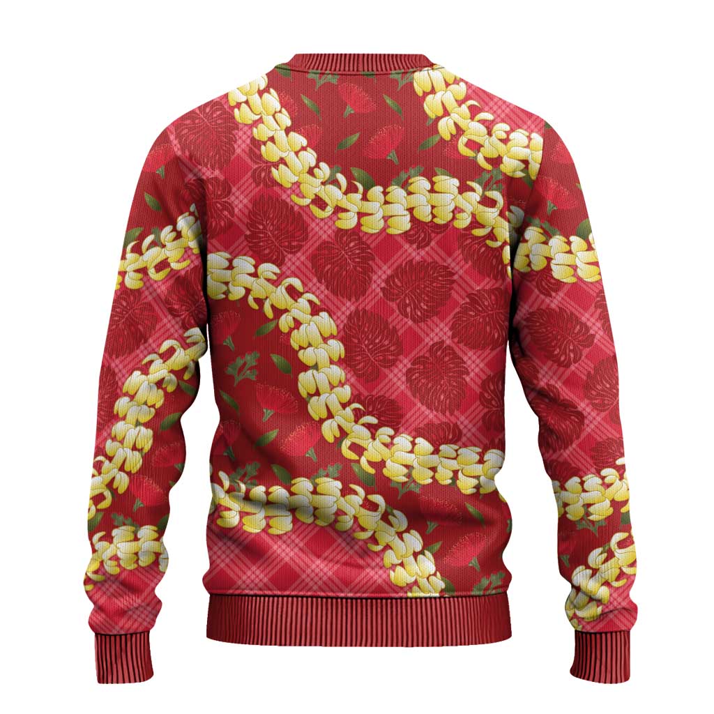 Red Palaka Hawaii Mele Kalikimaka Ugly Christmas Sweater Ohia Lehua Monstera Puakenikeni Lei LT14 - Polynesian Pride