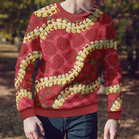 Red Palaka Hawaii Mele Kalikimaka Ugly Christmas Sweater Ohia Lehua Monstera Puakenikeni Lei LT14 - Polynesian Pride