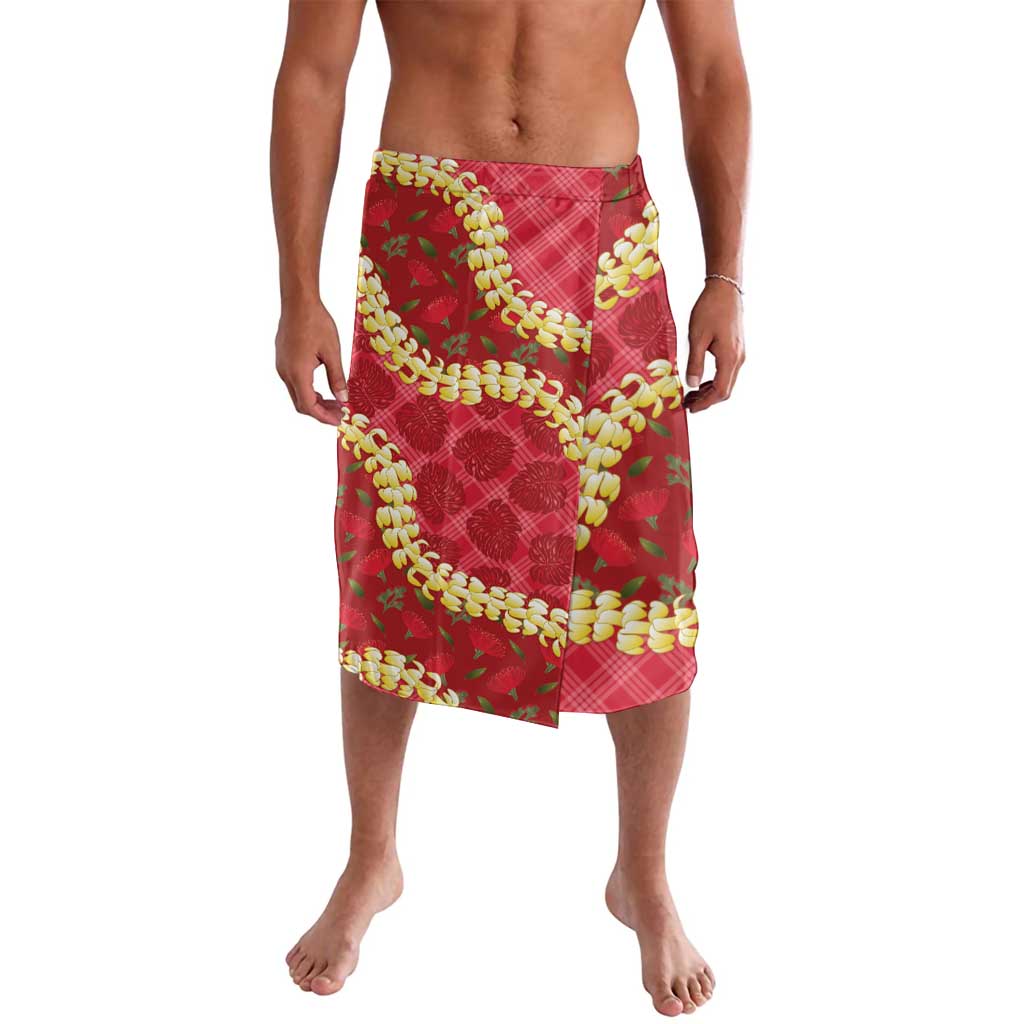 Red Palaka Hawaii Mele Kalikimaka Lavalava Ohia Lehua Monstera Puakenikeni Lei LT14 Red - Polynesian Pride