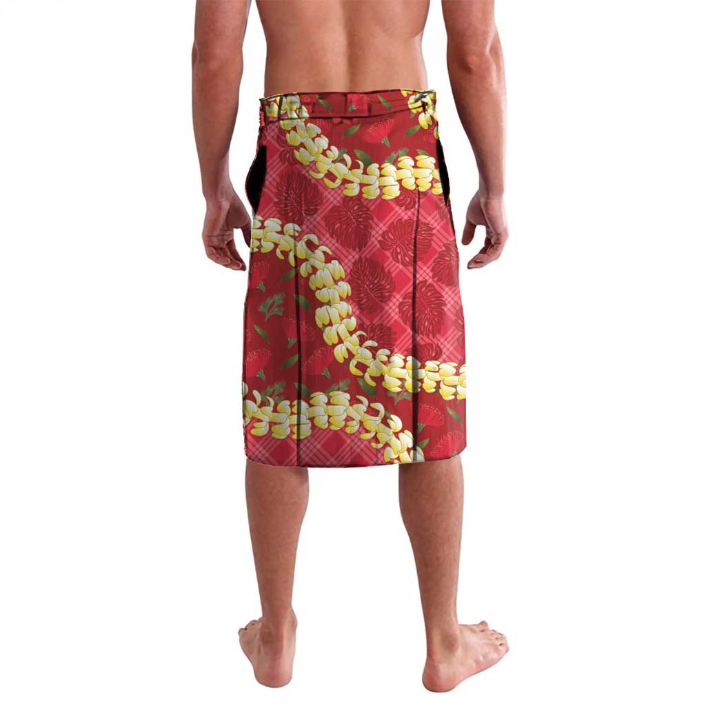 Red Palaka Hawaii Mele Kalikimaka Lavalava Ohia Lehua Monstera Puakenikeni Lei LT14 - Polynesian Pride