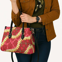 Red Palaka Hawaii Mele Kalikimaka Leather Bag Ohia Lehua Monstera Puakenikeni Lei LT14 - Polynesian Pride